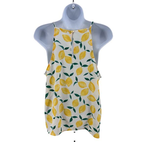 Pink Rose Lemon Print Spaghetti Straps Square Neck Top WMNS L Sleeveless Keyhole - Picture 2 of 6